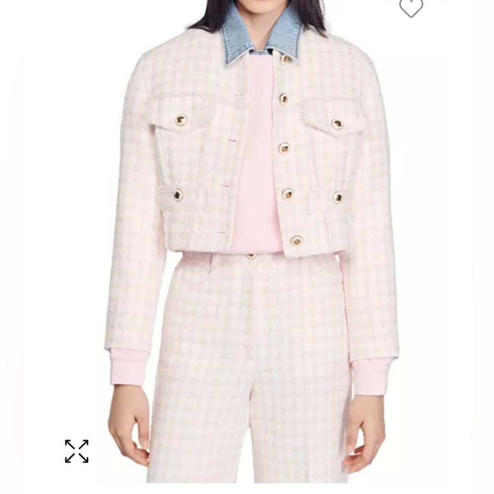 Sandro Cropped Tweed Button Front Jacket